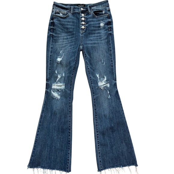 Judy Blue Denim - Judy Blue Trouser Flare Jeans Women's Size 7 28 Distressed Button Fly